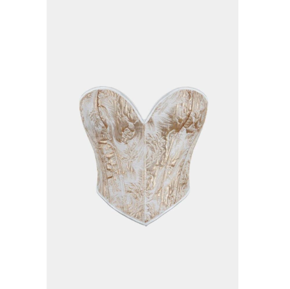 New MICAS Women's Gold Abstract Braided Tie V-neck Corset Top Size L